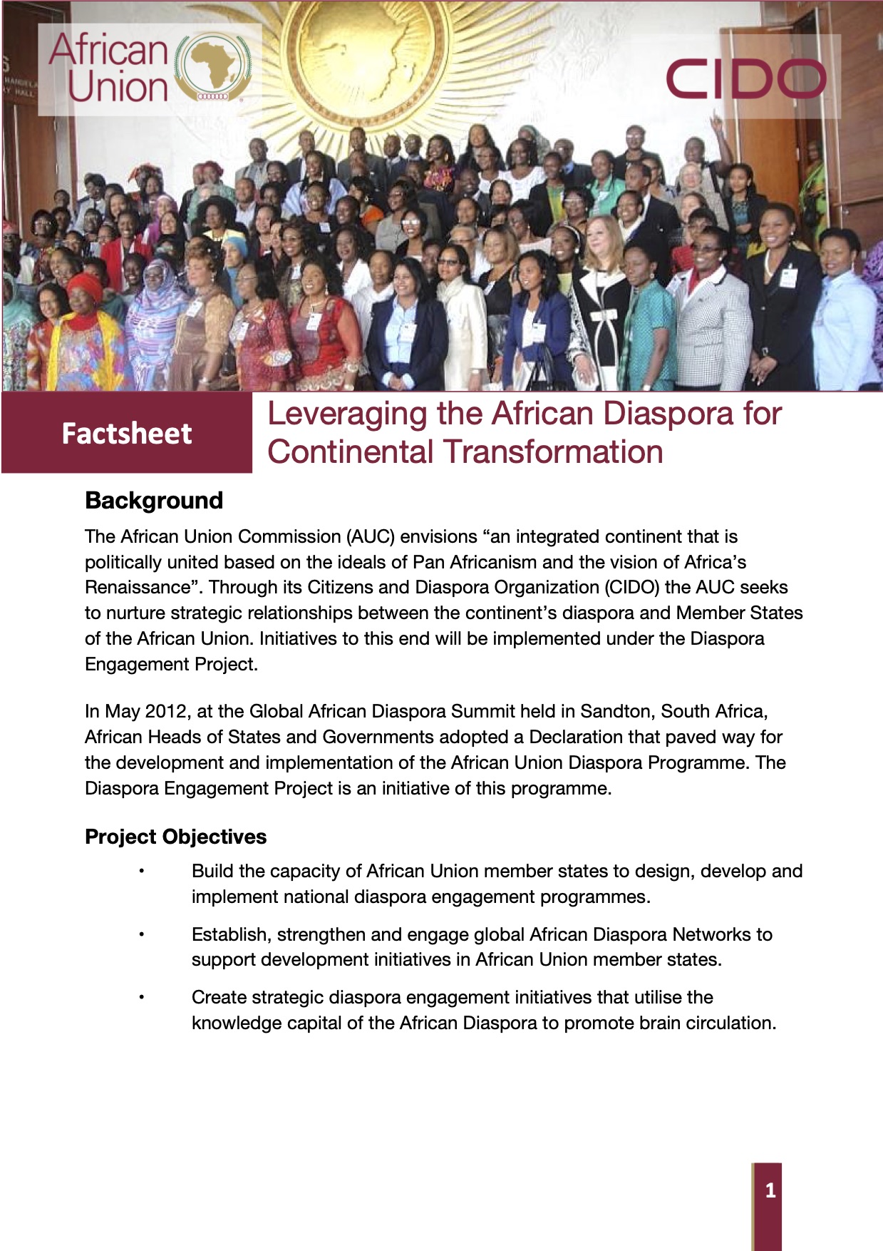Factsheet: Leveraging the African Diaspora for Continental Transformation  in Development